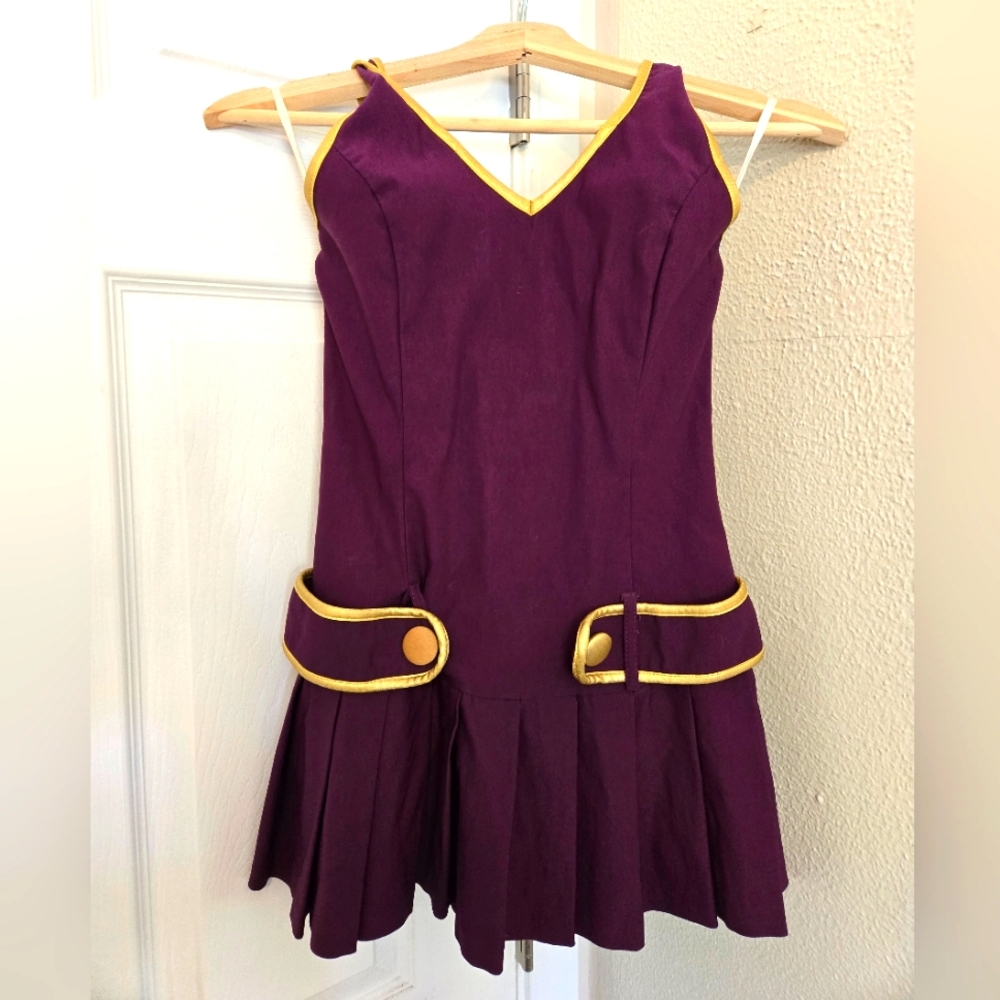 Vintage purple halter dress with pleated mini skirt